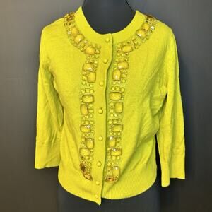 Kate Spade Tula Embellished Cardigan Sweater In Lemon Yellow Size Medium